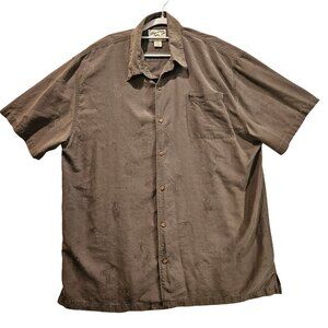 Big Dog 100% Silk Shirt Mens XL Gray ebossed designed breathable button collar